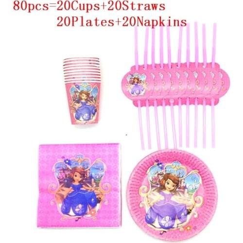 Sofia Theme Kids Favor Birthday Pack Event Party Cute Cups Plates Straws Napkins Baby Shower Disposable Tableware Party Supplies