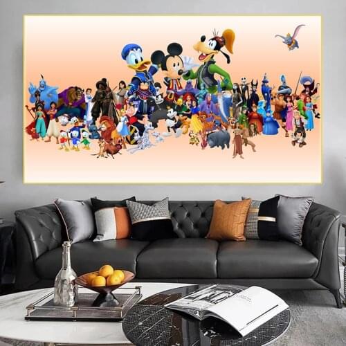 Disney Cartoon Mickey Mouse Poster Movie Donald Duck Princess Canvas Painting and Print Wall Art Picture for Living Room Decor