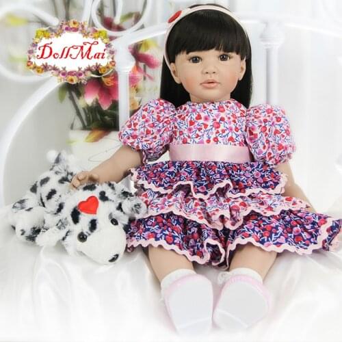 DollMai Bebes reborn 60cm Silicone Reborn baby girl Doll Toy Princess Toddler Doll With Beautiful Dress child gift Brinquedos