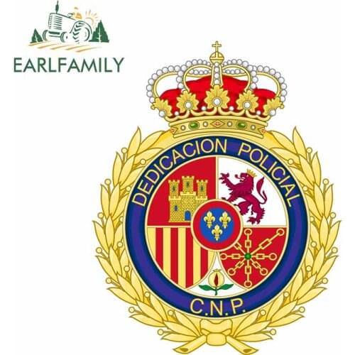 EARLFAMILY 13cm x 10.3cm for Badge Service Police Decoration Spain Windshield Car Stickers Anime Occlusion Scratch Cartoon Decal