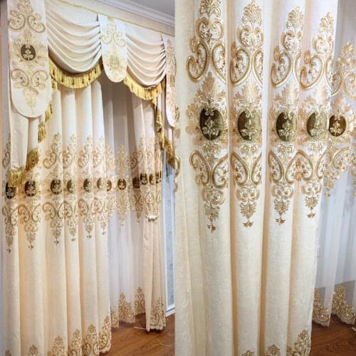 European Luxury Gold Print Curtain High Blackout Curtains For Living Dining Bedroom Window Tulle Curtains