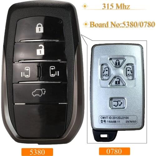 Kutery 5 Buttons Fod 315MHz 71Chip ASK Smart Remote Key For Toyota Previa Alphard Board No: 0780 / 5380