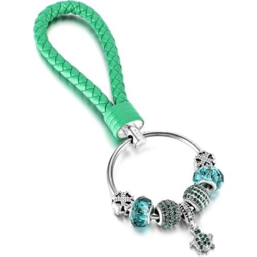 KEORMA Cute Design High Quality Tortoise Shape Pendant Dazzling Green Beads Charms Key Chain for Women Great Key Chain Accessory