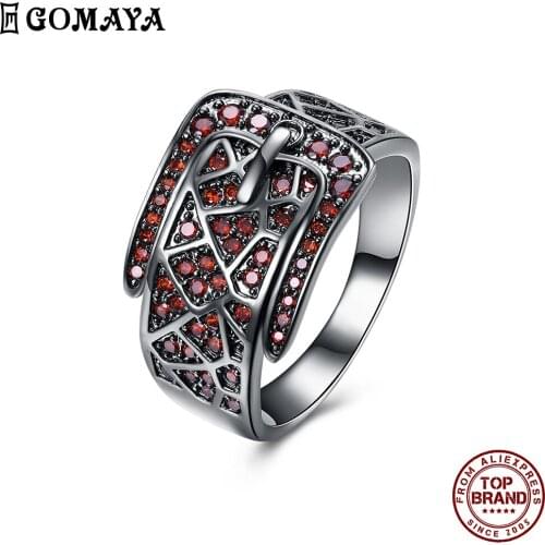 GOMAYA Fashion Creativity Rings For Women Belt Design Red Clear Zircon Finger Ring Fit Party Birthday Jewelry Gift New Arrival