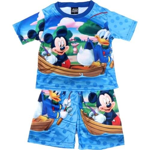 Disney 2021 New Boys Sets Mickey Mouse Short Sleeve Kids Clothes Summer Cartoons Childrens Pajamas Outfits Donald Duck 3-8Y