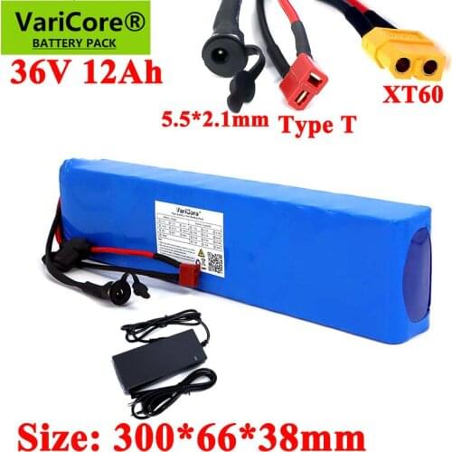VariCore 36V 12Ah E-bike 18650 lithium battery pack Electric bicycles Scooter built-in 30A BMS and Fuse device 600W 42V Charger