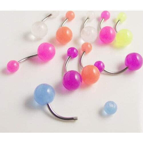 2pcs 2015 14G NEW UV Glow in the dark belly ring Navel Rings Acrylic ball Button Ring stainless steel bar