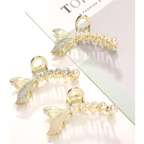 New Fashion Boutique luxurious Alloy Pearl Rhinestone Fishtail Hairpin Barrettes for Women Girl Accessories Headwear