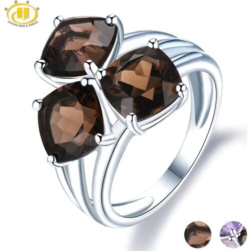 Hutang 6.39ct Smoky Quartz Wedding Ring Natural Gemstone 925 Sterling Silver Rings Fine Elegant Classic Jewelry for Women New