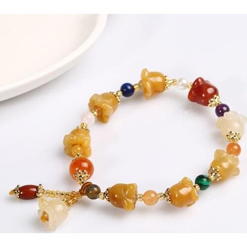 Original high-grade natural Xinjiang Golden Jade Bracelet Valentines Day Gift Blessing Womens lily of the valley Jade bracelet