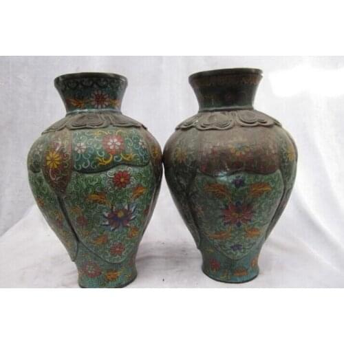 Song voge gem S0679 China classical Royal Palace 100% Pure Bronze cloisonne jar Crock Pot Vase Pair