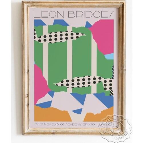 American Singer Leon Bridges Poster, Irregular Pattern Abstract Design Art Prints, Pastoral Style Farmhouse Vintage Wall Decor