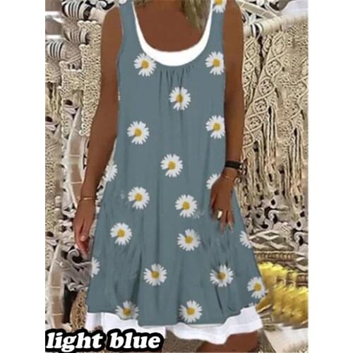 Dress sexy dress shoulder long sleeve dress ins Women Loose Casual sleeveless Floral print Round neck splice Summer dress