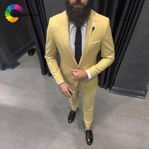 Slim Fit Yellow Men Suits Wedding Groom Tuxedos Bridegroom Set 2 Pieces (Jacket+Pants) Best Man Prom Wear Blazer