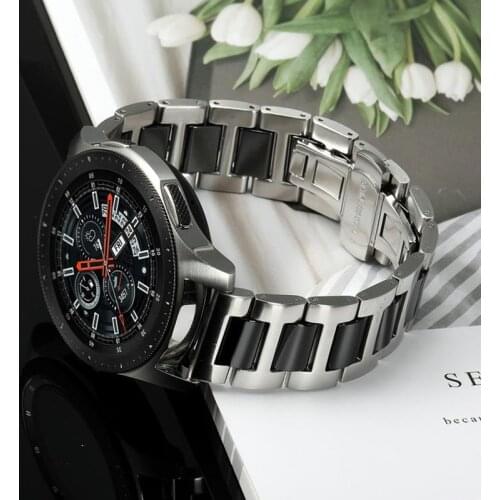 22mm Ceramic & Stainless Steel Watchband for Samsung Galaxy Watch 46mm / Watch3 45mm / Gear S3 Band Butterfly Buckle Strap Belt