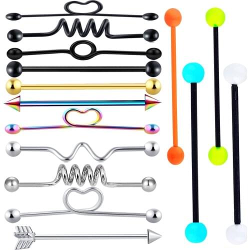 Industrial Barbell Earring Ear Cartilage Piercing Piercing Orelha Bar Barbell Earrings Body Jewelry 14G Drop Shipping