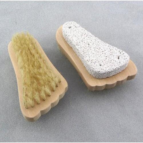 Foot Brush Exfoliating Dead Skin Remover Wooden Brush with Natural Bristle and Pumice Stone Feet Brush Shower Spa Massager SN343