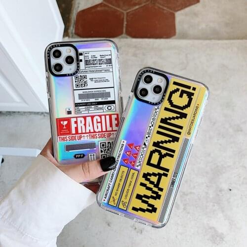 Hot trend brand label warning silicon clear protective case for iphone X XS 11 Pro MAX 7 8plus INS luxury laser cardboard cover