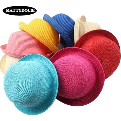 MATTYDOLIE Wholesale straw hat girl boy summer hat dome beach children panama hat pure color men and women general sun hat
