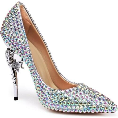 Pumps Shoes For Brides Strange Heels Pointed Toe Handmade Wedding Shoes High-heeled Ladies Shoe Diamond Shallow Bridal Shoes