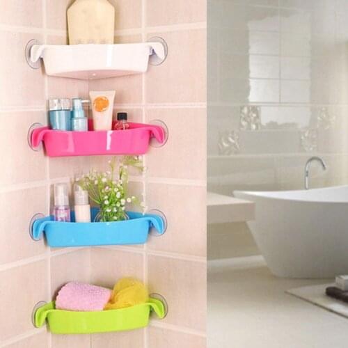 4 Colors Bathroom Corner Storage Rack Organizer Shower Wall Shelf with Suction Cup Home Bathroom Shelves