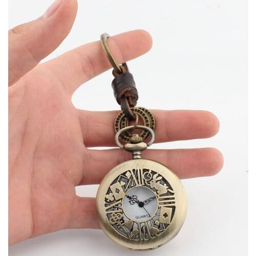 Vintage Retro Alice In Wonderland Broonze Color Rabbit SteamPunk Watch Pendant Key Chain Ring Key Holder For Bag Hanging Jewelry