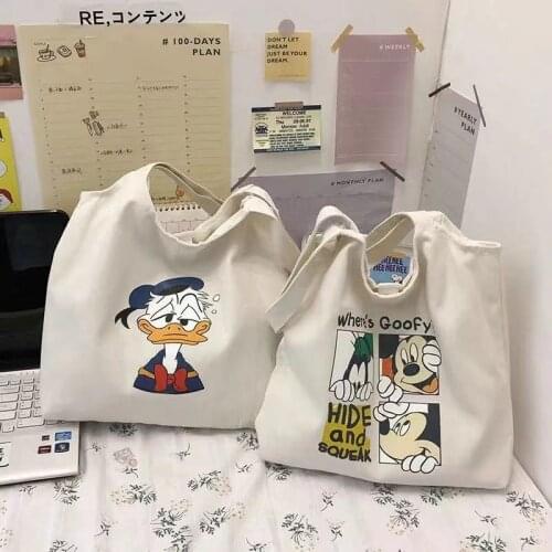 Japan Cute Mickey Donald Duck Canvas Carrying Bag Large-capacity Literature and Art Class Book Tote Bag Supplies Handbag Shoulde