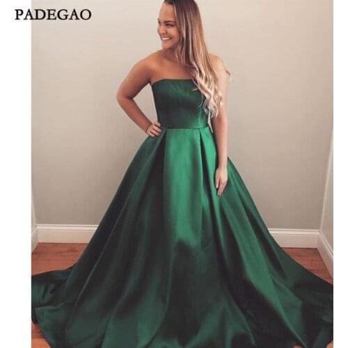 Green A-Line Floor-Length Evening Dress Strapless Lace Up Sweep Train Pleat Evening Dresses Custom Made Vestido de noche
