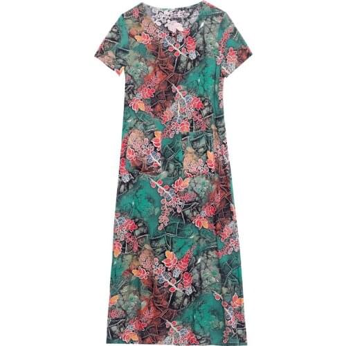 Women Comfortable Floral Print Summer Dresses Ladies Short sleeve Round Neck Large Size 6XL Dress Female Vestidos Women Clothing