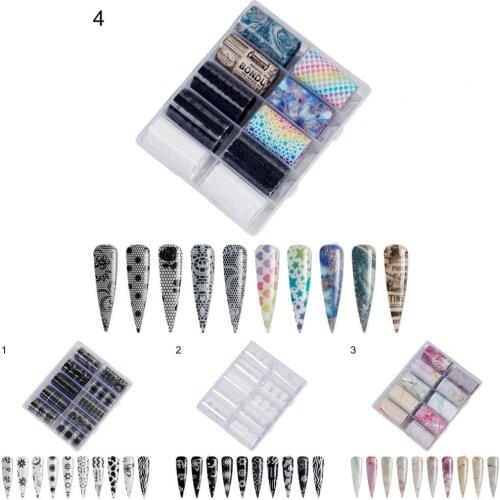 10Pcs Ultra Thin Nail Transfer Foil Easy to Stick Skin-Friendly Various Shape Nail Art Transfer Foil Adhesive Decal Decoration
