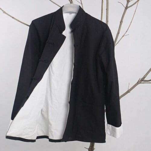100% Cotton 4XL Mens Casual Reversible 3XL Shirts Autumn Winter Kung Fu Two Side Tops Men Long Sleeve Wu Shu Jacket Coat