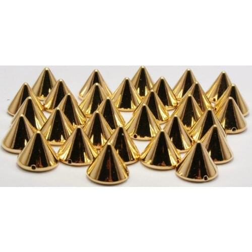 100 Gold Tone Metallic Rock Punk Spike Acrylic Taper Stud Beads 12X10mm