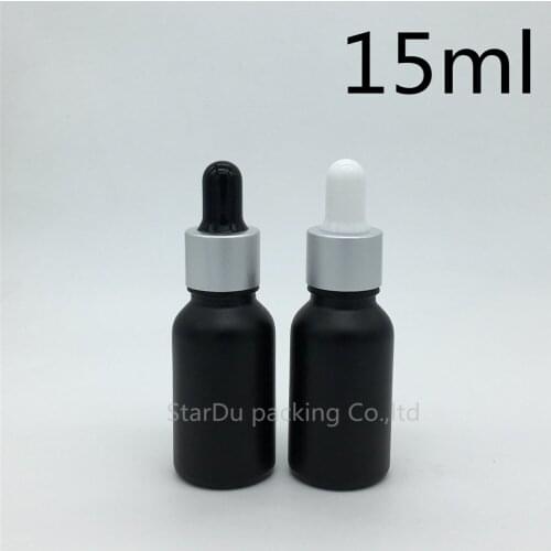 240pcs 15ml black frosted glass essential oil bottle with Sub Silver ring dropper glass perfume bottle