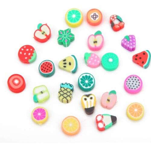 50 Pcs Fruit Polymer Clay Beads Mixed Color Apple Strawberry Love Loose Beads DIY for Jewelry Making Bracelet Handmade Necklace