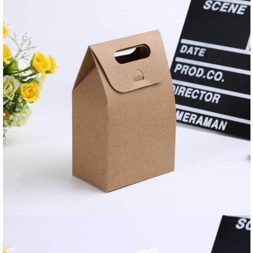 500 X 10*6*16cm Gift Kraft Box Craft Bag with Handle Soap Candy Bakery Cookie Biscuits Packaging Paper Boxes SN1130