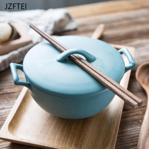 750ml Japanese Style Solid Ceramic Ramen Bowl With Lid Noodle Rice Bowl Kitchen Supplies Crockery