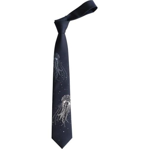 Free shipping New Mens male fashion printed Original Deep Sea Jellyfish bilingbiling embroidery deep blue tie light necktie
