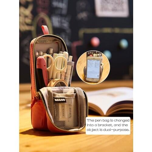 Retro Large Capacity Multi-function Vertical Pen Bag Canvas Art Pencil Bag Case School Box Pencils Pouch Stationery