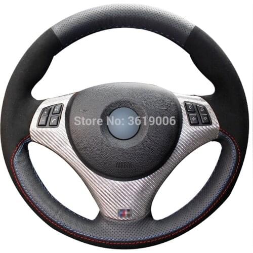 DIY Steering Wheel Cover Black Suede Black Leather Hand Sewing For BMW E90 320i 325i 325xi