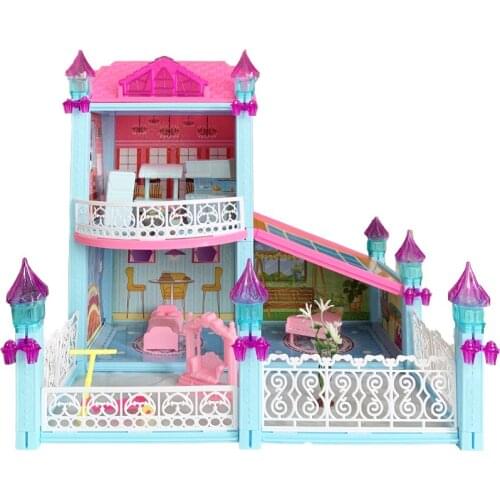 DIY Doll House Girls Pretend Toy Handmade 2 Layer Castle Villa Dollhouse Birthday Gifts Educational Toys Doll Villa For Girl