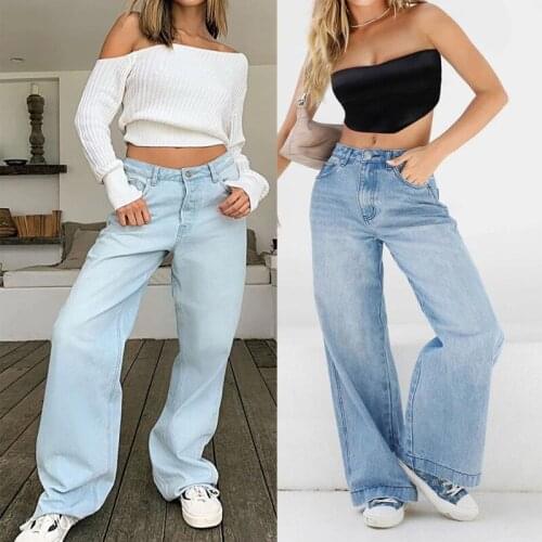 European and American 2021 womens jeans with high waist and wide legs