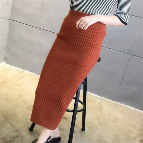 Of no. 2) in the autumn of 5601 the new pure color elastic knitting female in 36 long split skirt of cultivate morality