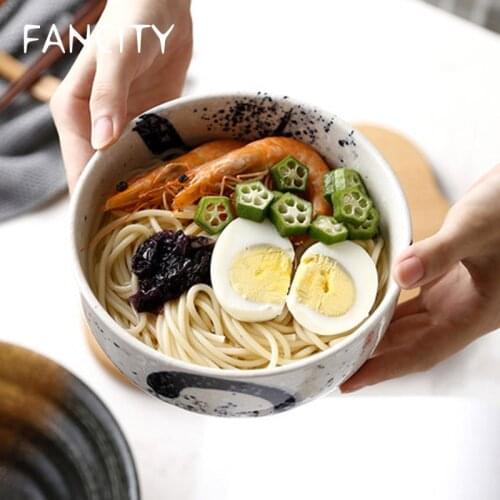 FANCITY Japanese style ceramic bowl, household large bowl, single tableware, creative soup bowl, ramen bowl, straight large bowl