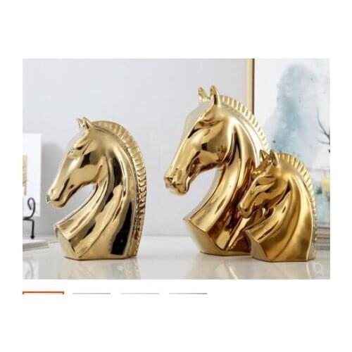 NORDIC CREATIVE CERAMICS GOLD SIMULATED ANIMAL HORSE HEAD CRAFTS ORNAMENTS MODERN HOME DECORATIONS HOME ACCESSORIES FIGURINE