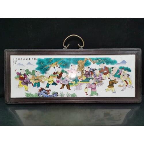 Collection Chinese famille rose baby play figure porcelain plate painting decorative ornaments