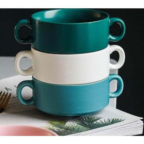 Nordic style and creative personality household baking double ear steamed egg cup ceramic bowl double skin milk soup bowl