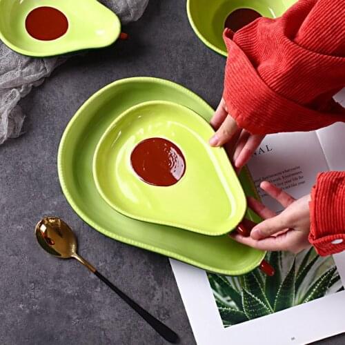 Creative Avocado Plate Cute Ceramic Tableware Household Dishs Snack Plate Avocado Bowl Salad Fruit Plate Dinnerware Sets