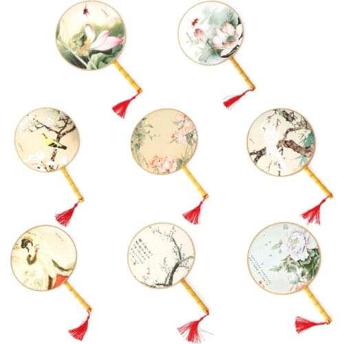 Chinese Style Round Hand Held Folding Silk Fan For Wedding Event Party Supplies QX2E