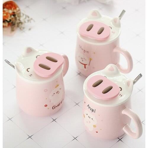 Ceramic Cup With Lid Spoon Cute Large Capacity Coffee Mug Personality Creative Trend Couple Cup Male And Female Student Gift Cup