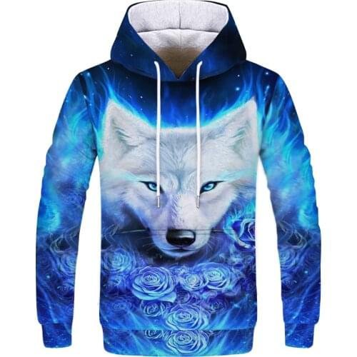 Fox Wolf 2021 Hot Sale Cool Fashion Handsome Hooded Mens Hooded Sweatshirt 3D Printing Shirt Large Size Harajuku